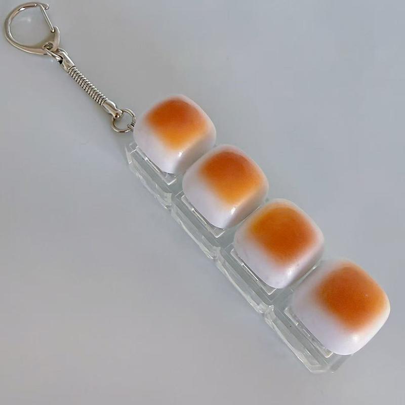 Caramel Bread Stress Relief Keyboard Keychain Button Light Keycap Backpack Pendant For Student Office Adult Accessory 1Pc