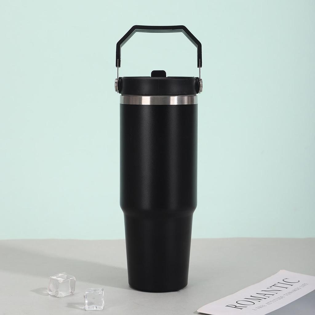 30oz Edelstahl tragbarer Reise-Thermosbecher mit Strohhalm - Großes Fassungsvermögen für Outdoor-/Autonutzung