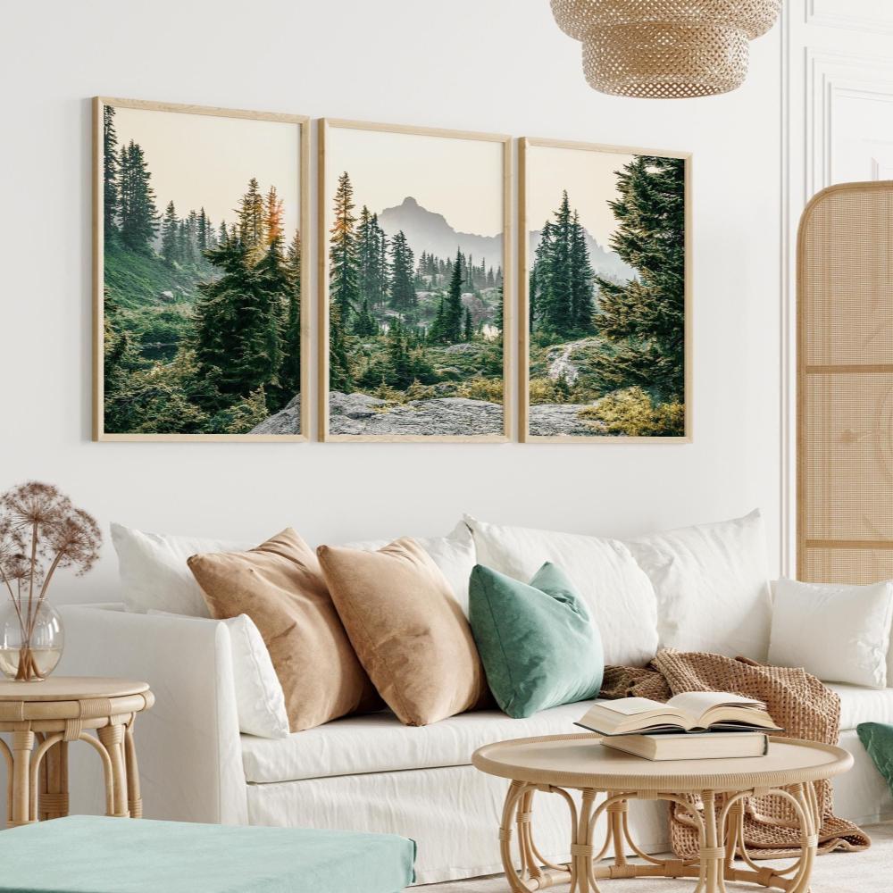 Mountain Set of 3 Prints Printable Nature Landscape 3 Pieces Wall Art Green Nature Photography Set Nordic Forest Poster Gift
