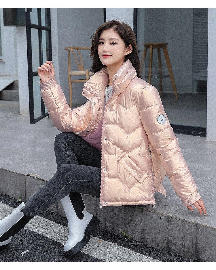 Women Short Down Coat Stand Collar Thicken Solid Formal Outwear Zip Big Pocket Women Short Down Coat Stand Collar Thicken Solid Formal Outwear Zip Big Pocket