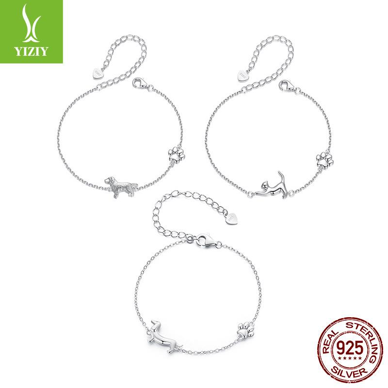 Dachshund Dog Bracelet Female Simple Cute Animal Puppy Cat S925 Sterling Silver Bracelet
