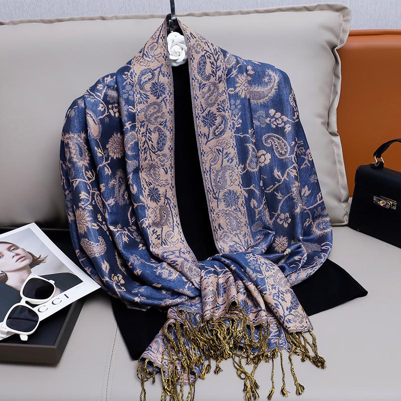 Modischer Herbst Bunter Kaschmir Schal Tuch für Damen Pashmina Blumen Muster Wickeltuch Damen Dicke Decke Weich Bufanda Halstuch