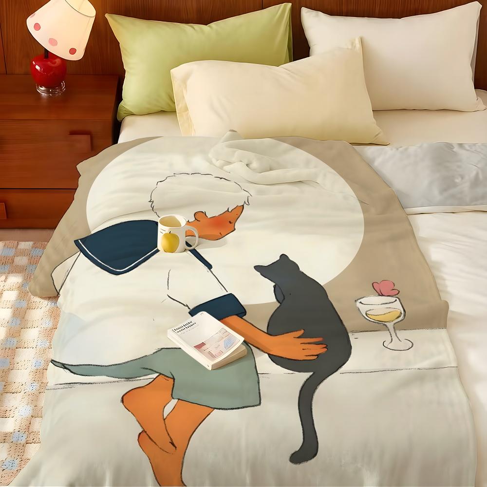 Artist Y-Yoshitomo Throw Flannel Throw Blanket, Lightweight Cozy, Durable Washable Cute Cool