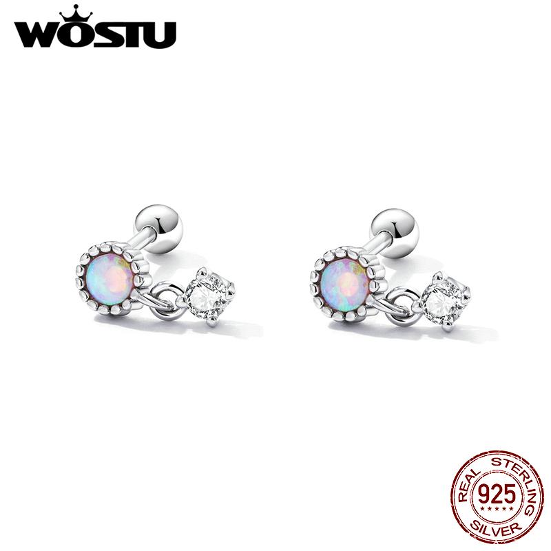 

WOSTU стерлингового серебра 925 пробы простой фиолетовый опал циркон круглые бусины серьги-гвоздики для женщин модные вечерние ювелирные изделия подарок 925 silver