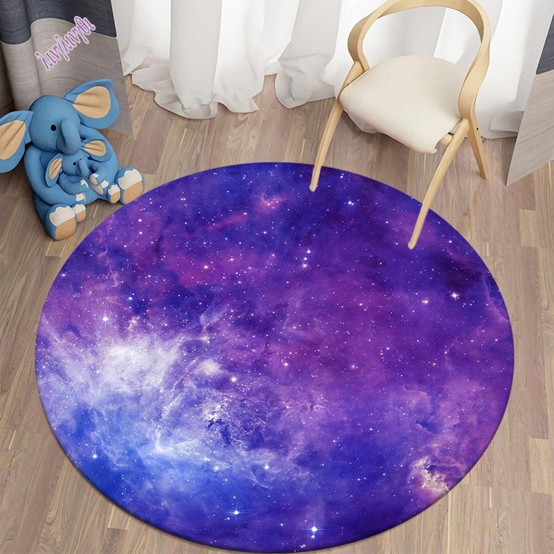 Circular Carpet In Galaxy Space Living Room Bedroom Bathroom Soft Flange Floor Decoration Non Slip
