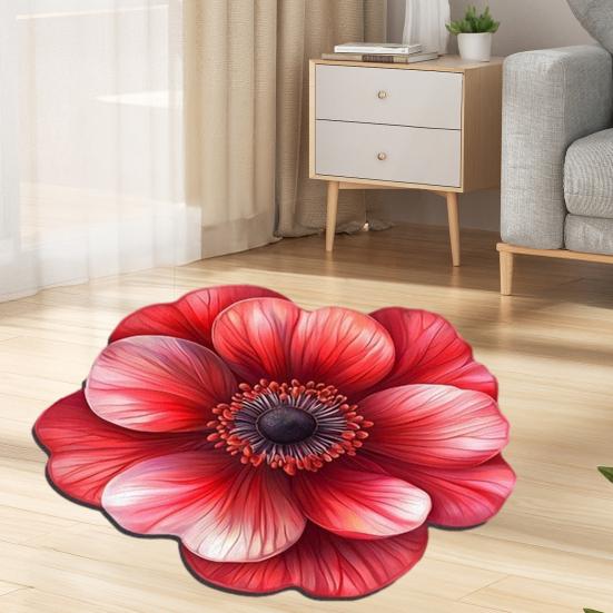 Floral Plush Floor Mat 3D Visual Flower Shaped Floor Rug Mat for Bathroom Quick-Drying Non-Slip Absorbent