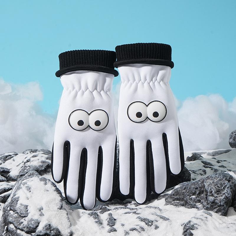 Herbst- und Winter Outdoor Kälteschutz und Wärme Fleece Schneespiel Anti-Rutsch Reiten Cartoon Großauge Winddichte Handschuhe