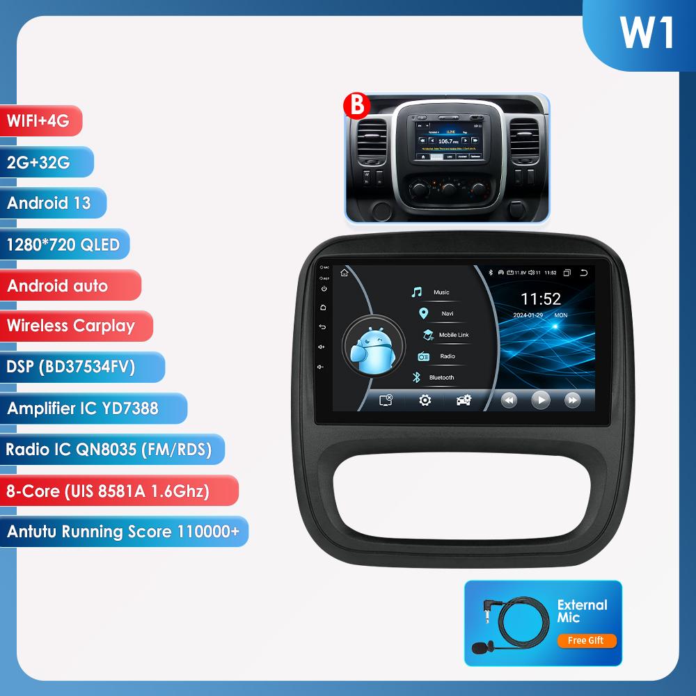 Hizpo 4G AI Hlasové Android Auto Rádio Pro Renault Trafic 3 2014-2021 Pro Opel Vivaro B 2014-2018 Carplay Auto Multimédia Inteligentní Obrazovka GPS 2din