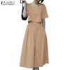 ZANZEA Women Short Sleeve Blouse and Wide Leg Pants Summer Two Piece Suit Sets
