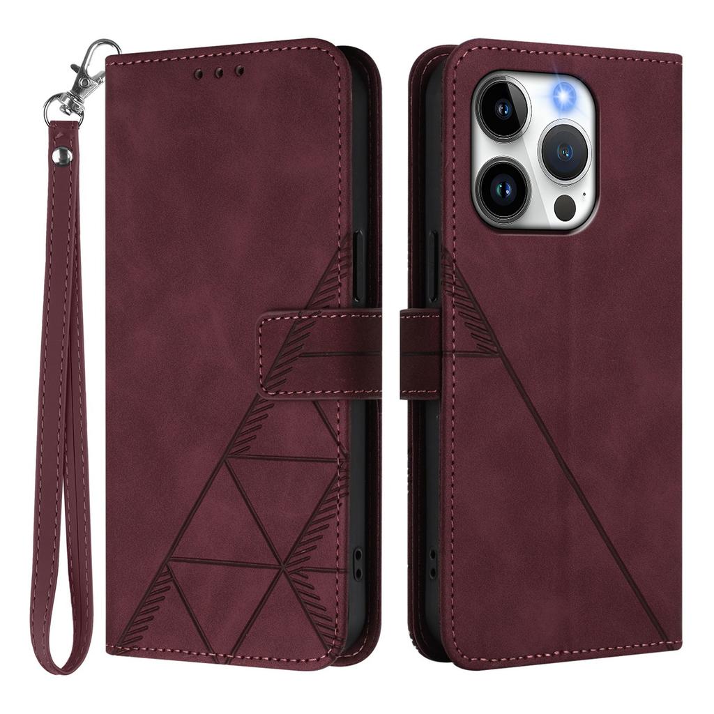 For iPhone 15 Pro Leather Case with Hand Strap Wallet Stand Phone Cover