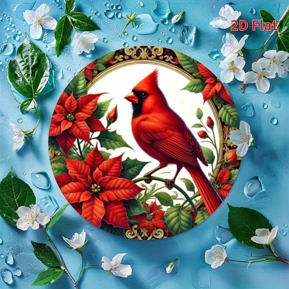 Cardinal Bird Metal Tin Sign 2D Round Wall Art Rustic Home Decor Garden Bar