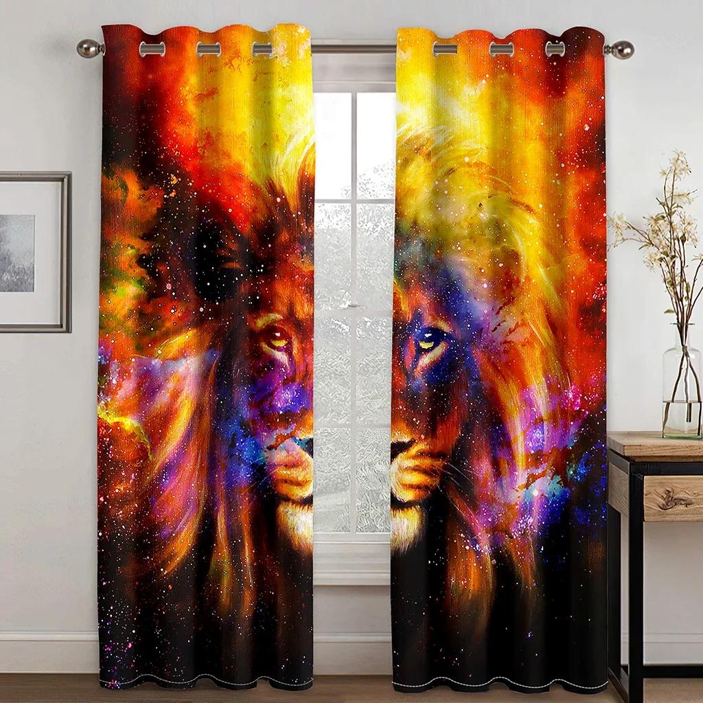 3D Digital Printed Cheap Personalized Animal Lion Tiger Kids Two Slim Windowpane Drapes Drapes for Livingroom Space Bedchamber Decoration 2 Panels