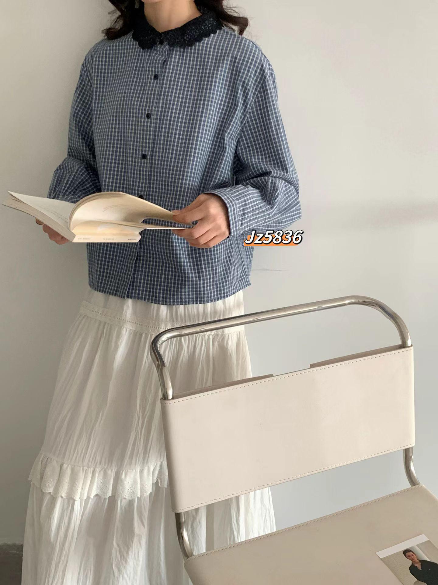 Spring Mori-Style Patchwork Plaid Lace-Trimmed Cardigan Shirt for Women One Size (80-140)