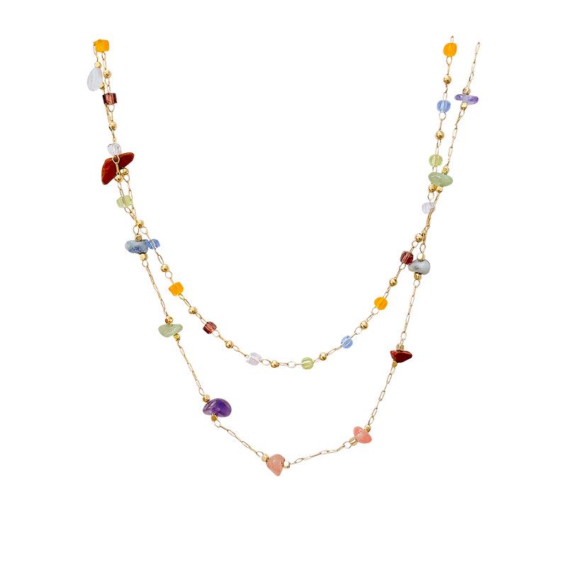 Dopamine Colorful Pebble Necklace: Women's Sweet Layered Clavicle Chain, Versatile Temperament Jewelry