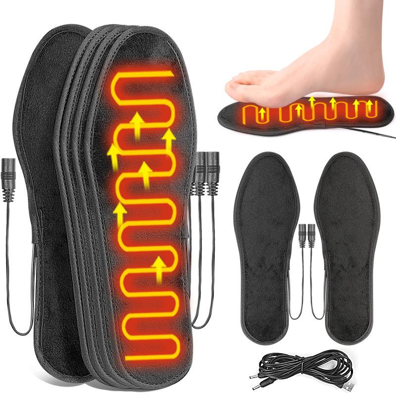 USB Interface Electric Heating Insole Unisex Short Velvet Heating Insole Foot Warming Treasure Charging Heating Full Pad