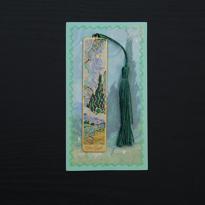 1 Pc Retro Floral Painting Metal Bookmark Hollow Bronzing Bookmark With Tassel Stationery Gifts For Book Club Reader