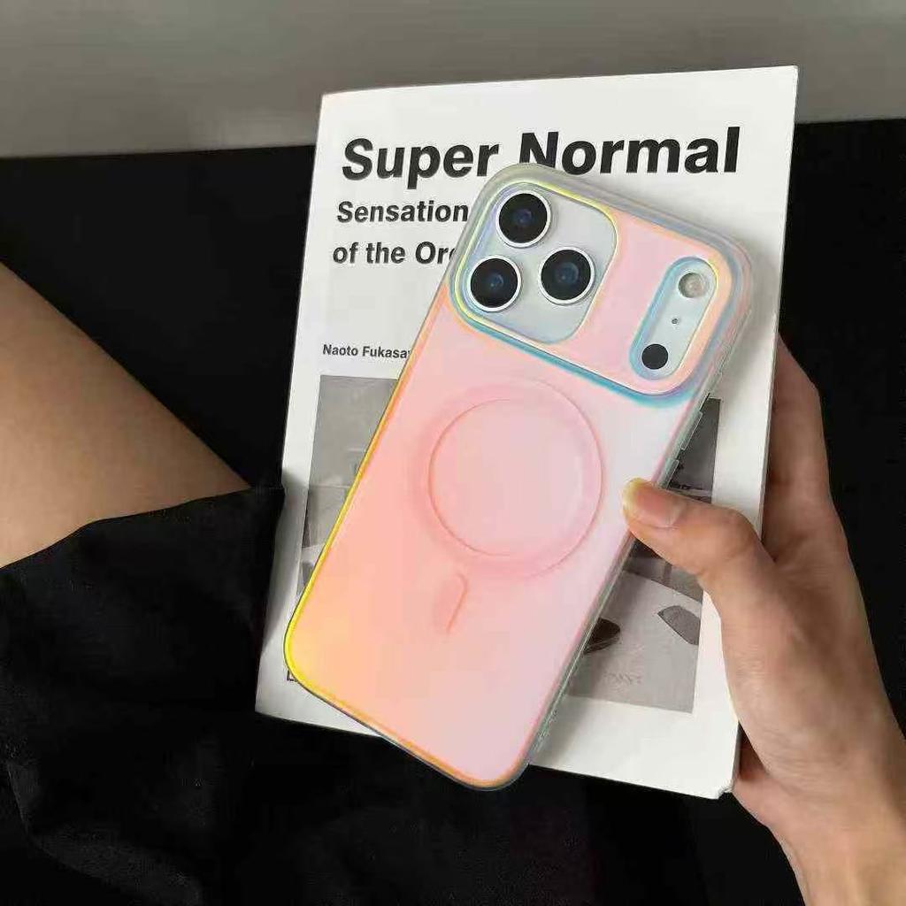 Laser gradual change colorful aurora matte imd mobile phone case for iPhone17Pro magnetic apple 16 protective case