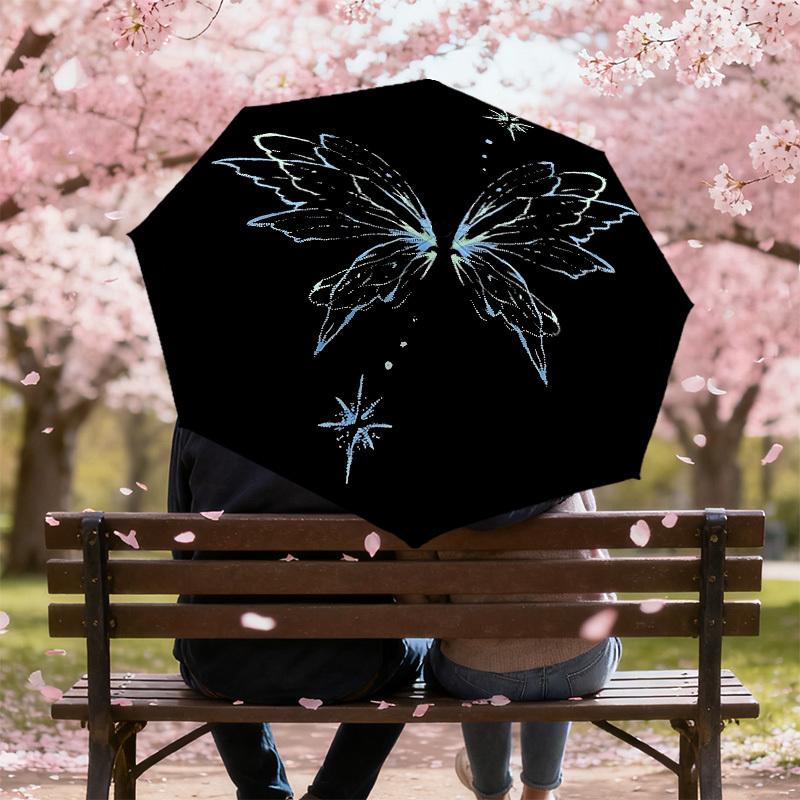 1pc Fairy Wings Star Automatic Folding Umbrella 8 Rib Iron Frame,  Suitable for Travel, Daily Use, Birthday, Women & Men Gift c1231049