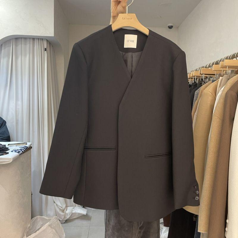 

Дондэмунский нарядный маленький костюм верхняя одежда женская 2025 весна новый приход K-стиль свободный модный V-образный вырез популярный костюм Black L