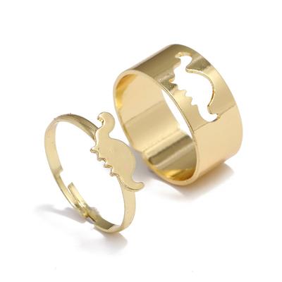 2 Pcs /Set Fashion Simple Dinosaur Open Ring Creative Design Dinosaur Adjustable Rings For Women Punk Party Couple Ring Jewelry