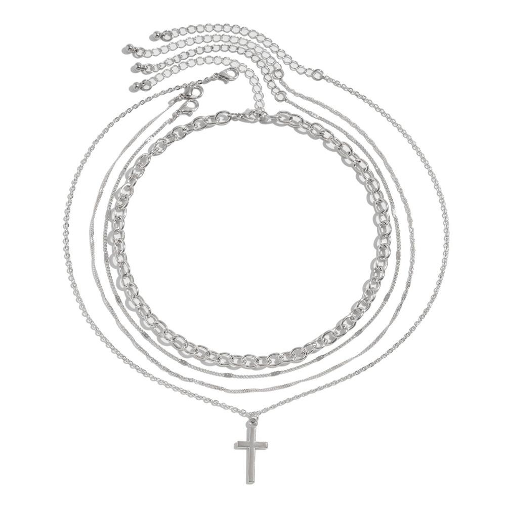 Adjustable Cross Pendant Thin Chain Multi Layer Prayer Necklace  Jewelry Accessories