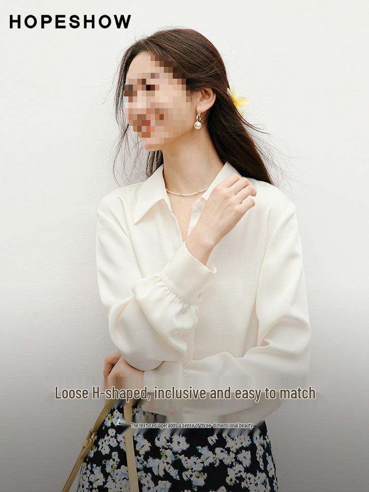 Hongxiu 2025 Glossy Lapel Drape Acetate Top - Spring/Autumn Women's Fashion Shirt