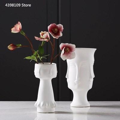 Scandinavian White Ceramic Vase Decoration Home Decoration Crafts Modern Interior Decoration Countertop Vase Art Face Shape Vase