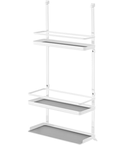 

Yamazaki Tower Range Hood Condiment Rack, 3 Tiers, White, Approx. W27.5 x D14 x H57cm, Large Capacity, Kitchen Rack with Silicone Mat, Product Number: