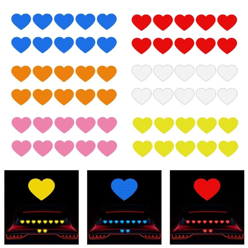 Heart Shaped Reflective Motorcycle Stickers 10PCS Flexible Decals Easy Application Removable Adhesive For Vehicle Surfac