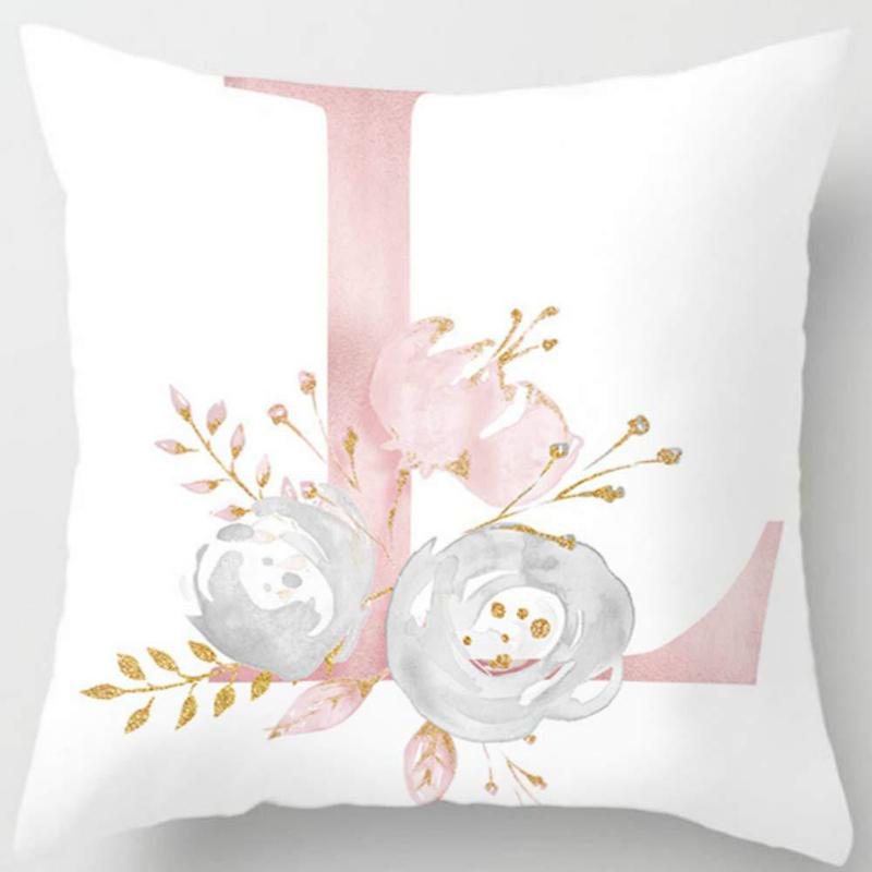 White Pink Alphabet Pillowcase Letter A-Z Flower Pillow Cover Sofa Cushion Cover Home Decor Pillow Cover