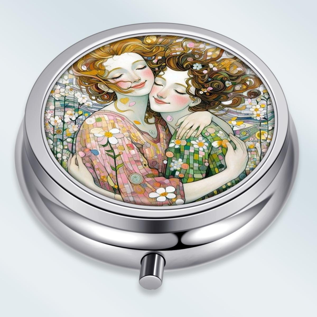 

Portable Pill Box with 3 Compartments, Mini Metal Medicine Organizer Case, Cute Printed Pill Container for Vitamins, Pills, Jewelry, Travel, Daily Use разноцветный