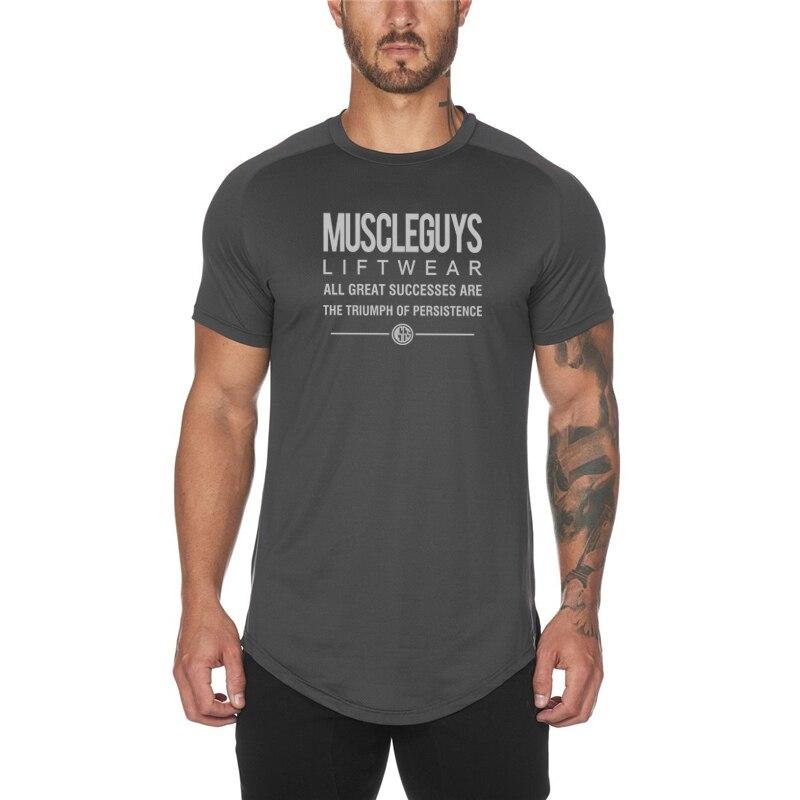 Muscleguys New Trend Fitness T-shirt Print Short-sleeve Gym Training Running Clothes Bodybuilding Men's Sports Tops Comfortable and Dry