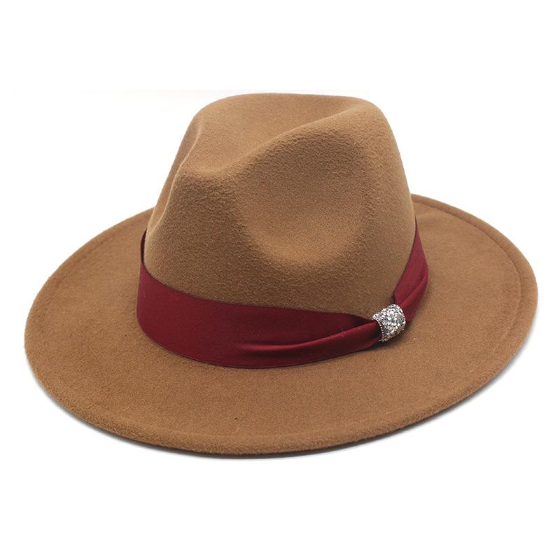 New Fashion Women Men Wide Brim Felt Jazz Fedora Hats Solid Color Party Trilby Wedding Hat Autumn Winter Hats 56-58-60CM