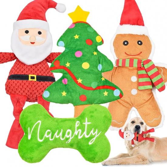 5 Pack Tough Dog Toys Stuffed Squeaky Dog Toys Assortment Plush Animal Dog Toy Value Bundle Puppy Pet Dog Toys for Small Medium Large Dogs 4 Pack Christmas