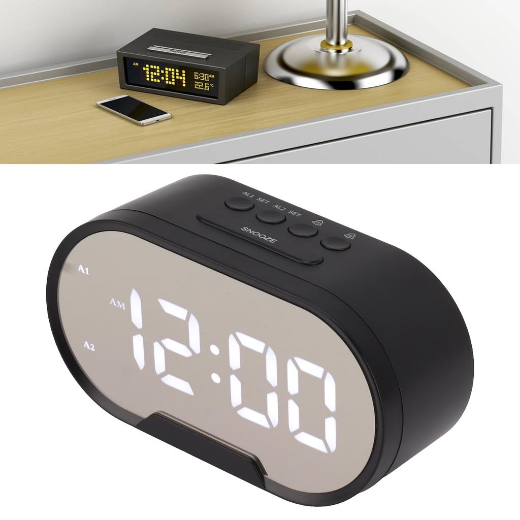 Digital Alarm Clock USB LED Display White Light Mirror Electronic Desktop Clock for Bedroom Living Room