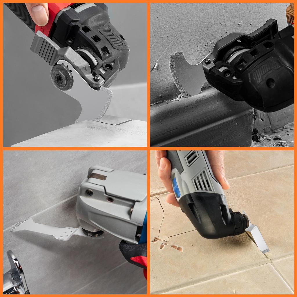 4-12Pcs Diamond Oscillating Tool Blade Set DIY Multi Tool Mortar Cutting Saw Blades Precise for Grout Removal, Soft Tile Cut