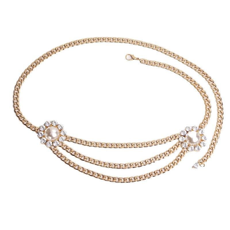 Artificial Pearl Stylish Flower Metal Waist Chain For Women Casual Or Use Formal