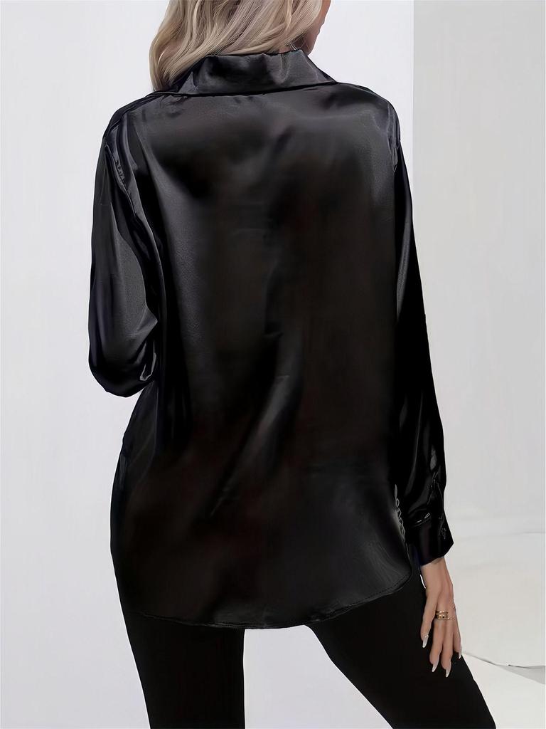 Chemise Satinée Brillante Élégante à Manches Longues pour Femme – Polyvalente pour le Printemps, l'Automne et Toutes les Saisons