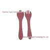 Child's Wooden Handle Silicone Fork & Spoon Set for Learning to Eat
