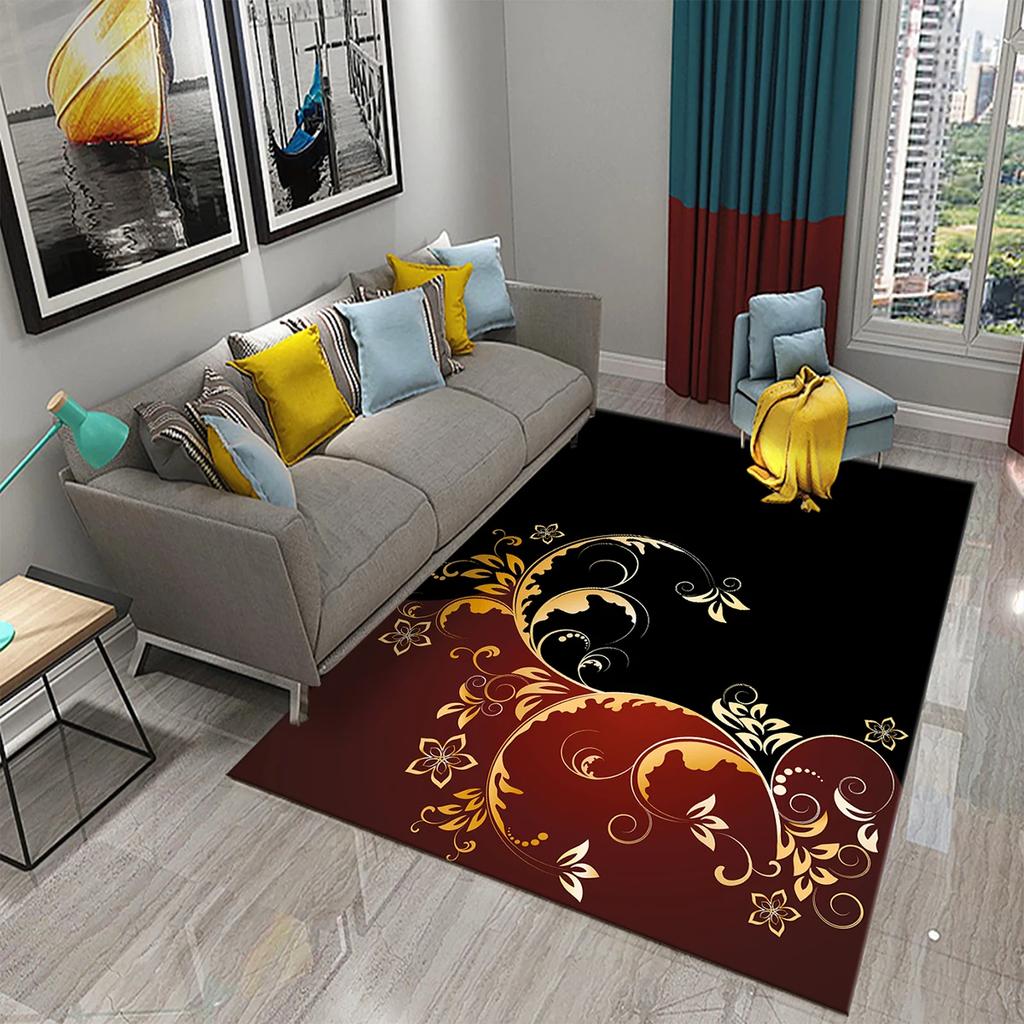Dywan 3D Czarno-Złoty do Salonu Nowoczesna Luksusowa Dekoracja Abstrakcyjne Dywany do Sypialni Dywanik Podłogowy Kuchnia Łazienka Dywanik Antypoślizgowy