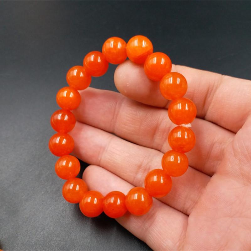 Cherry Red & Orange Jade Quartzite Round Bead Bracelet 10mm Round Bead Bracelet