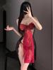 Sexy Color Block Lace See-Through Chest-Revealing Nightdress Battle Dress Elegant Slit Sexy Tank Mini Dress Hot Sexy Gaa2