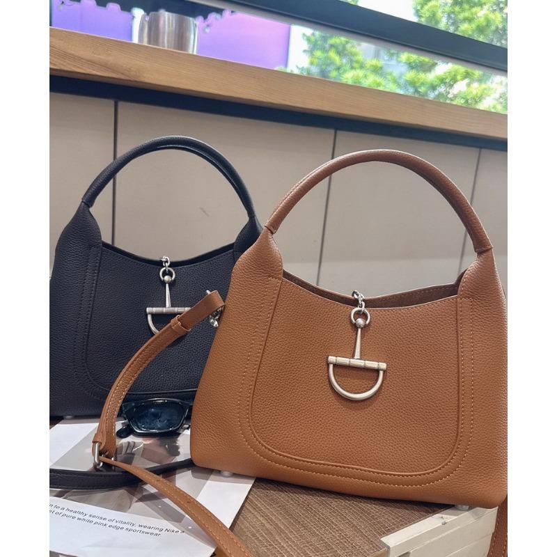 New high-end cowhide leather bucket bag underarm bag handbag crossbody shoulder bag vegetable basket women's bag