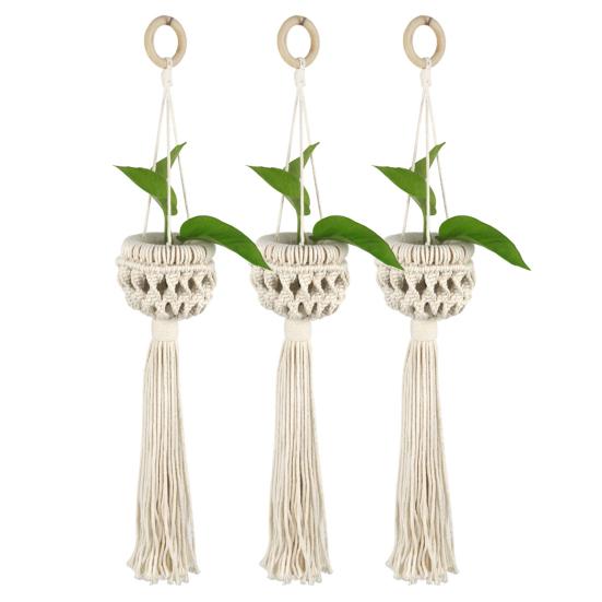 Wisząca doniczka ręcznie tkana łatwa w instalacji lina bawełniana Macrame Design wiszący kosz na rośliny Home Decor