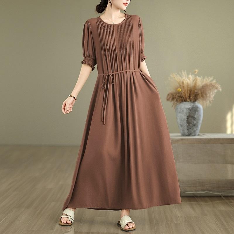Short Sleeve Plus Size Vintage New In Dresses for Women Casual Loose Maxi Long Summer Dress