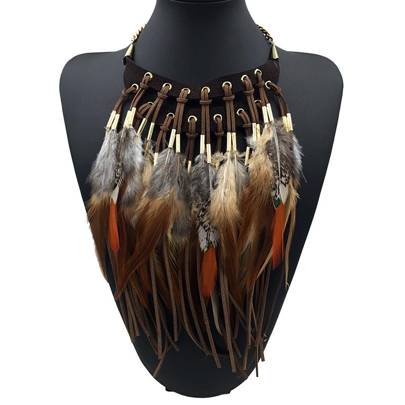 Multi-ethnic Elegant Fashion Statement Necklace  New Latest Design Choker Feather Necklaces & Pendants Women Bijoux Jewelry