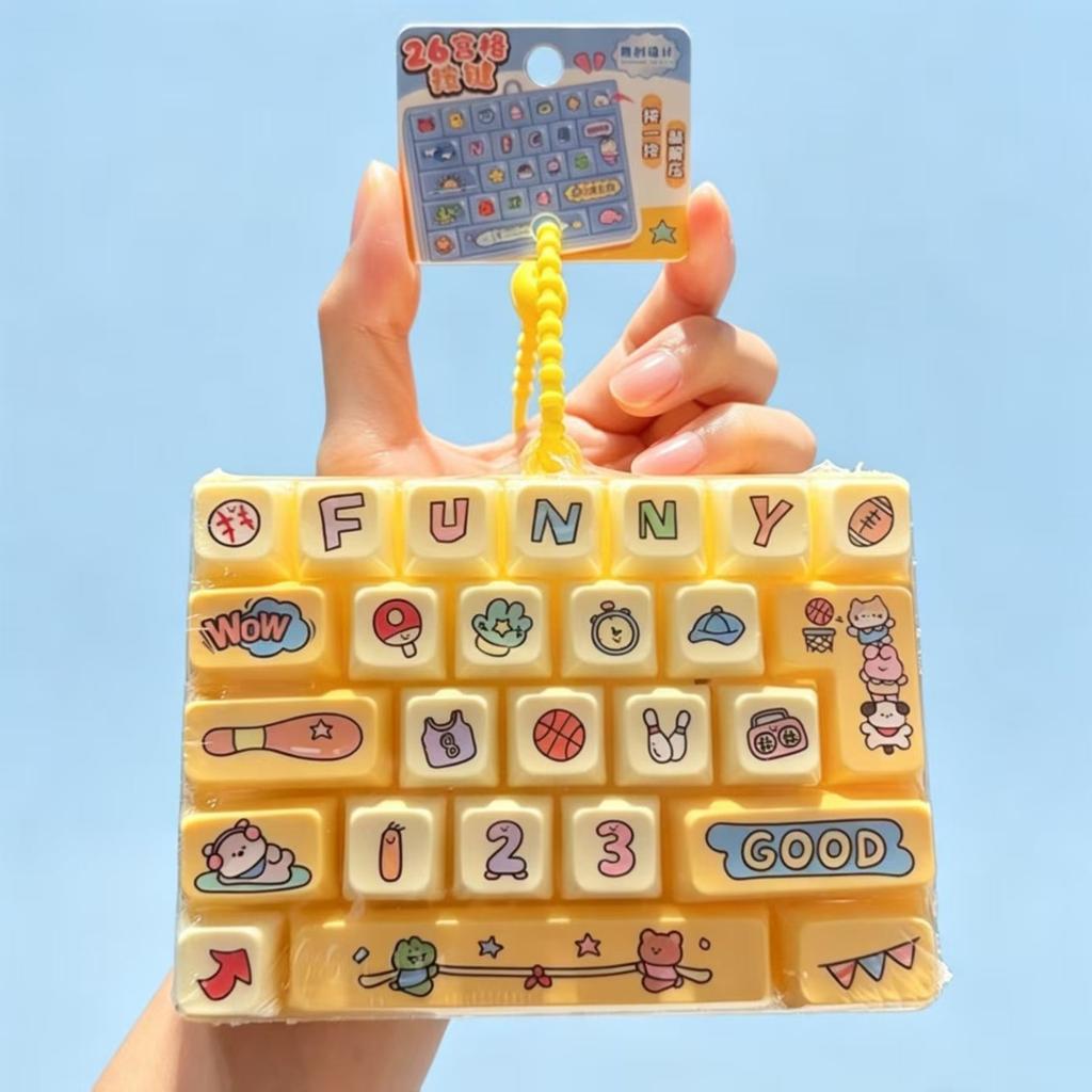 Funny 26 Grid Keyboard Keycap Clicker Keychain Fidget Push Squeeze Stress Anxiety Relief Decompression Sensory Bag Charm Gift