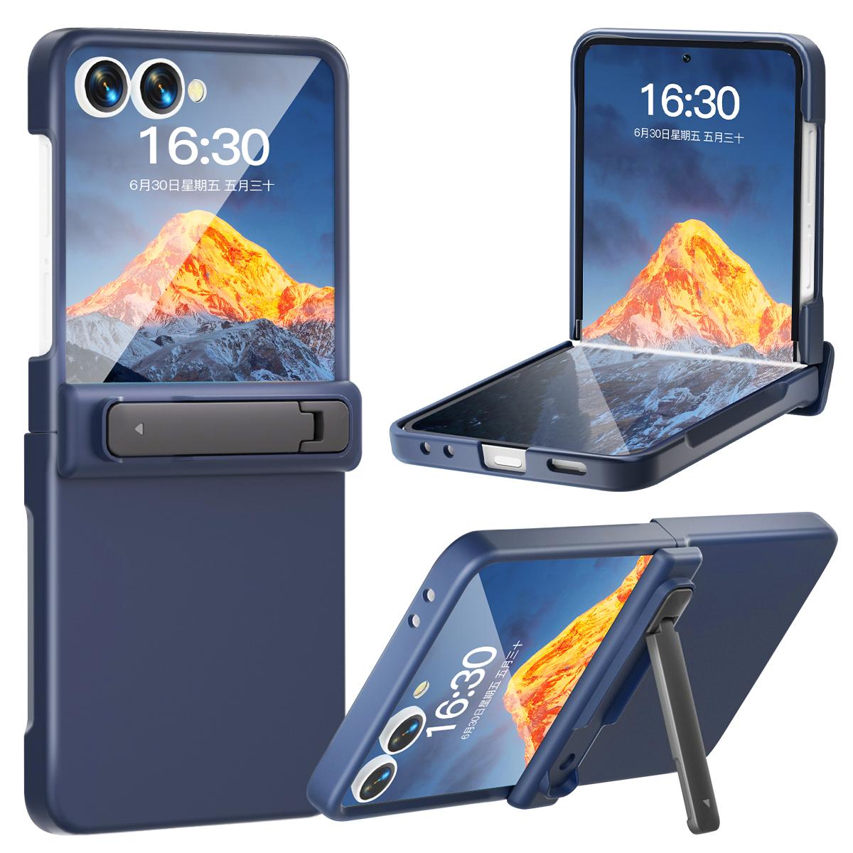 

For Samsung Galaxy Z Flip7 5G Kickstand Case Hinge Protection Hard PC Phone Cover Built-In Screen Film Dark Blue