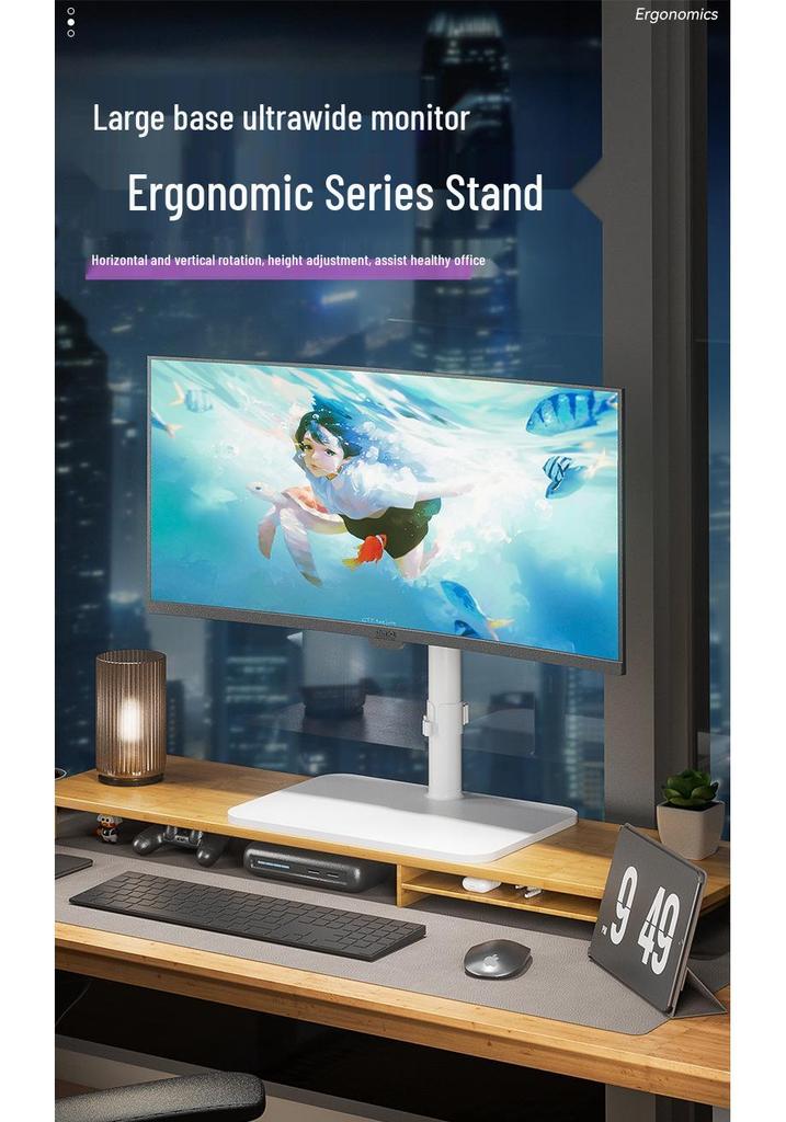 White Adjustable No-Drill Desktop Monitor Stand with Rotation