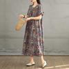Summer Retro Cotton and Linen Round Neck Short Sleeved Dress, Women's Loose Skirt